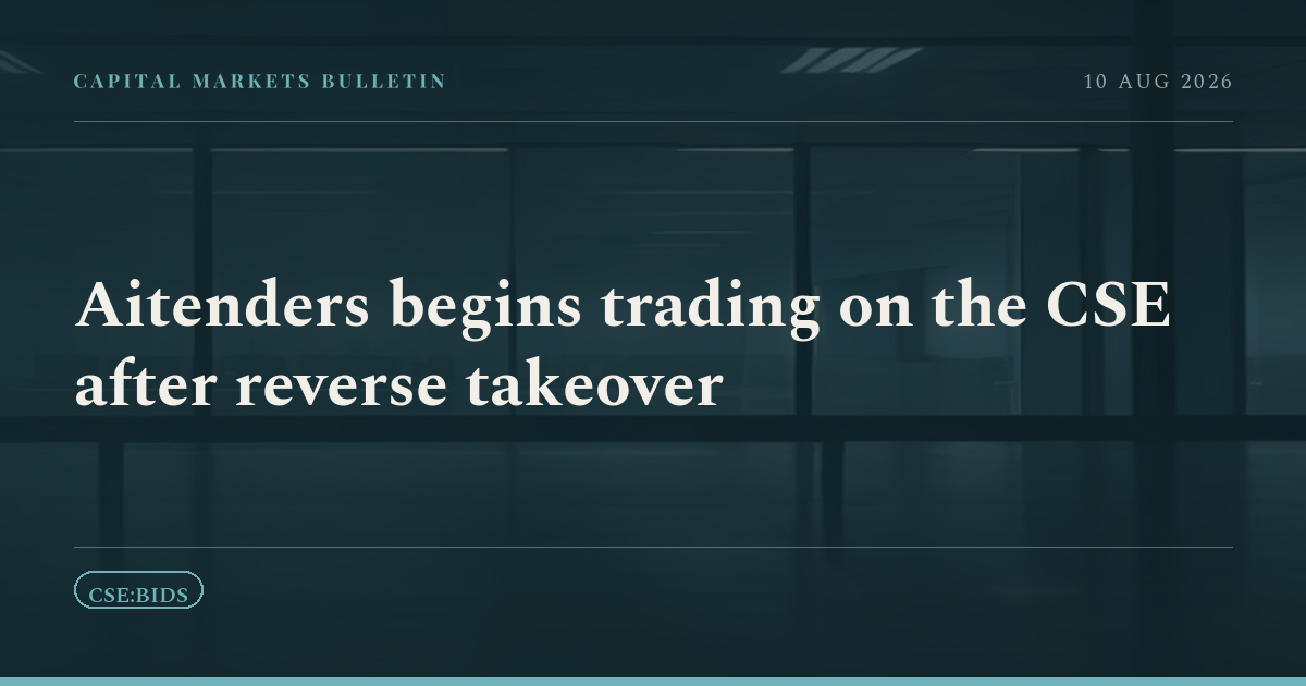 Aitenders begins trading on the CSE after reverse takeover