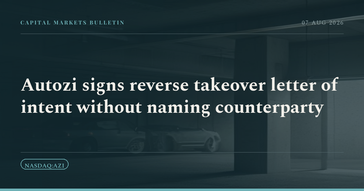 Autozi signs reverse takeover letter of intent without naming counterparty