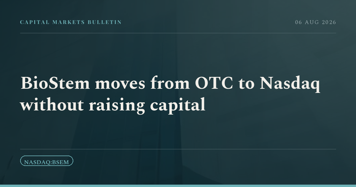 BioStem moves from OTC to Nasdaq without raising capital