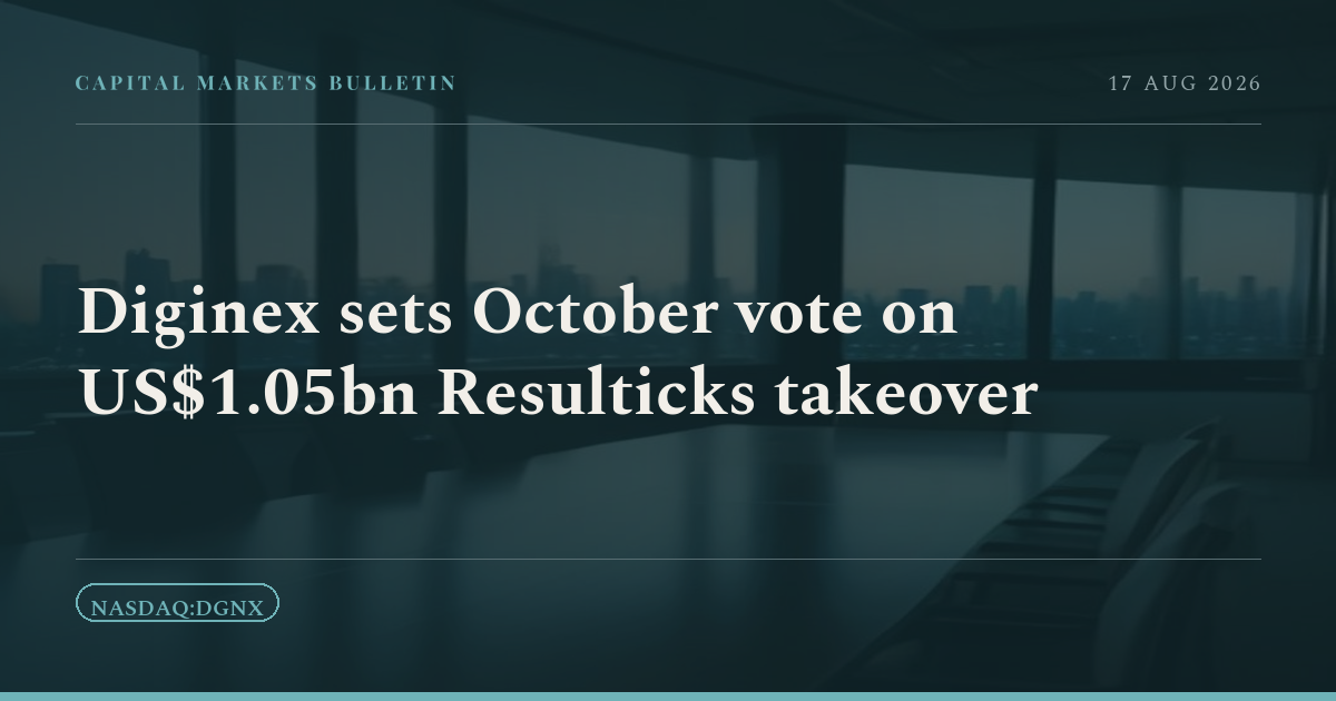 Diginex sets October vote on US$1.05bn Resulticks takeover