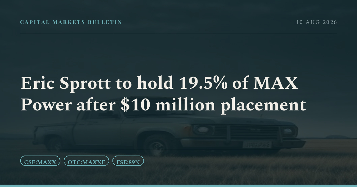 Eric Sprott to hold 19.5% of MAX Power after $10 million placement