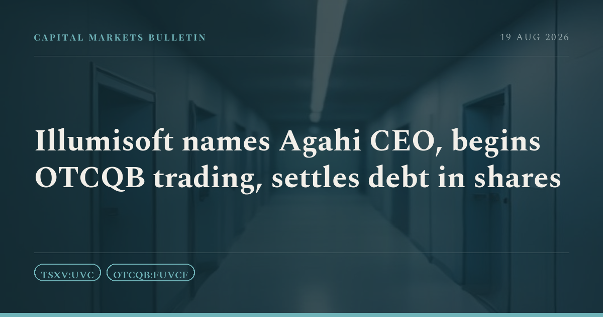 Illumisoft names Agahi CEO, begins OTCQB trading, settles debt in shares
